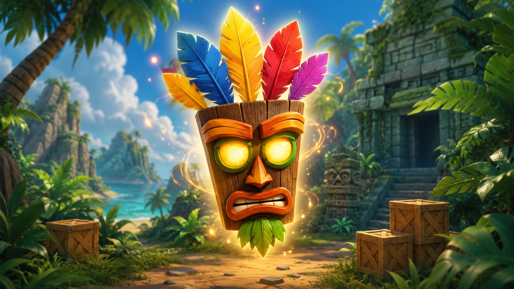 Aku Aku jako ochranná dřevěná maska ze série Crash Bandicoot
